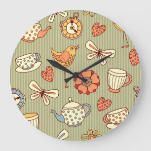 Reloj Redondo Grande Fiesta de té de verano: patrón sin foco