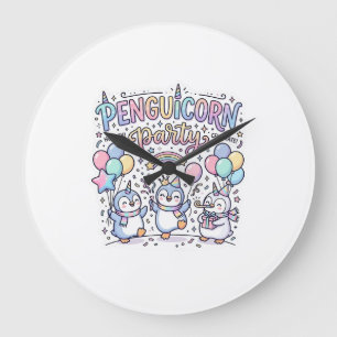 Reloj Redondo Grande Fiesta de Unicornio Penguicornio Vector Premium De