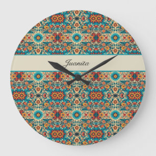 Reloj Redondo Grande Fiesta florece, personalizable