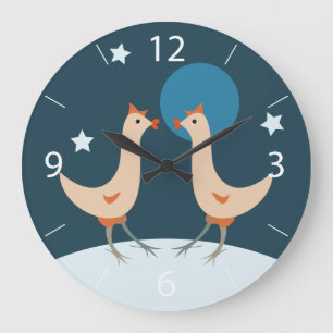 Reloj Redondo Grande Fiesta Nocturna de Gallinas Luna Divertida de Poll
