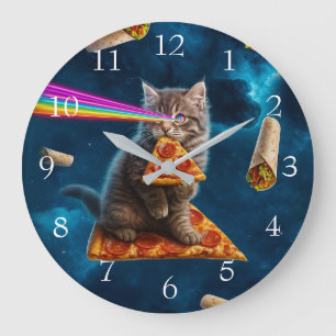 Reloj Redondo Grande Fiesta Pizza Cat Láser