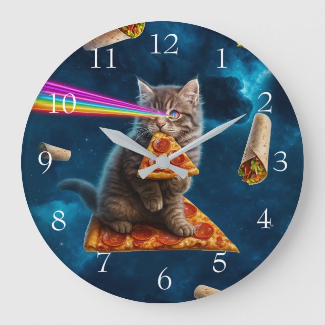 Reloj Redondo Grande Fiesta Pizza Cat Láser (Anverso)