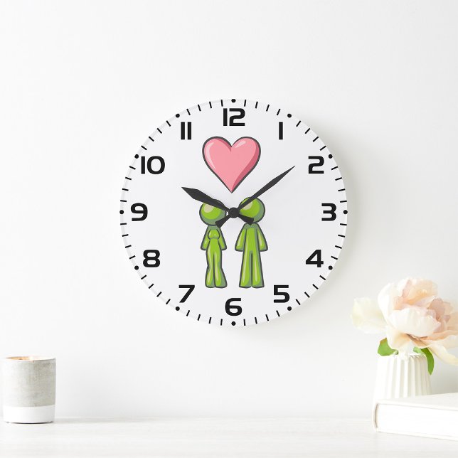 Reloj Redondo Grande Figura de palo verde Pareja Amor cardíaco rosado (Subido por el creador)