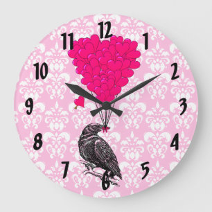 Reloj Redondo Grande Fila y corazón en damasco rosa