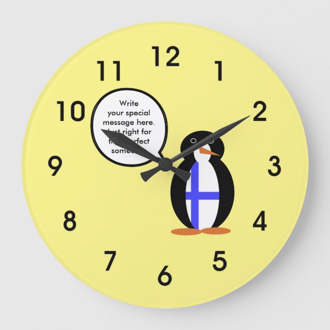 Reloj Redondo Grande Finlandia hablando con la Sra. Penguin personaliza (Anverso)