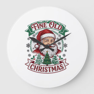 Reloj Redondo Grande Fino viejo Santa Claus de Navidad árboles copos de