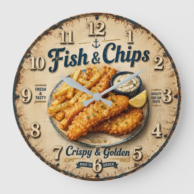 Reloj Redondo Grande Fish & Chips Vintage Kitchen (Anverso)