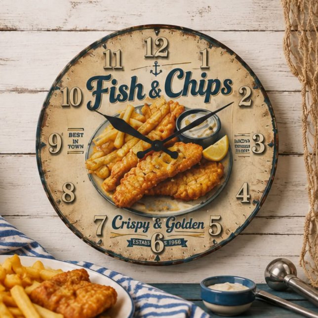 Reloj Redondo Grande Fish & Chips Vintage Kitchen (Subido por el creador)