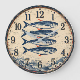 Reloj Redondo Grande Fish Coastal Nautical Fisherman Beach House