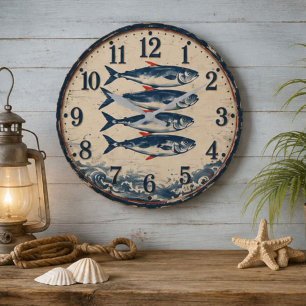 Reloj Redondo Grande  Fish Coastal Nautical  Fisherman  Beach House