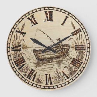 Reloj Redondo Grande Fishing Boat Wall Clock – Wood-Burned Style
