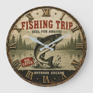 Reloj Redondo Grande Fishing Trip Rustic Cabin Lake House