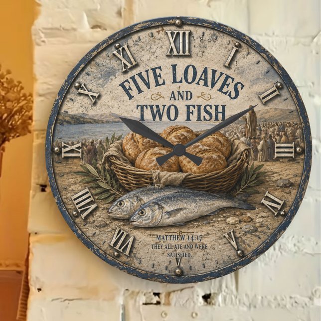 Reloj Redondo Grande Five Loaves and Two Fish Bible Christ (Subido por el creador)
