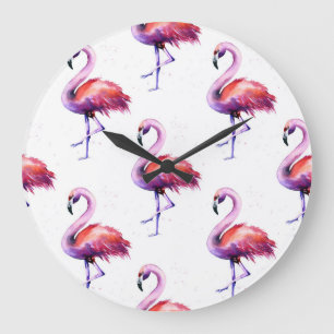 Reloj Redondo Grande Flamencos con salpicaduras: patrón de acuarela.