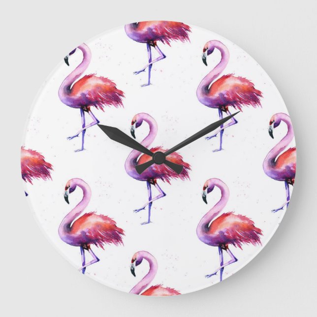 Reloj Redondo Grande Flamencos con salpicaduras: patrón de acuarela. (Anverso)