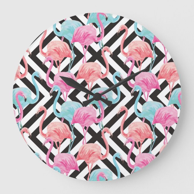 Reloj Redondo Grande Flamencos en el patrón de diseño negrita (Anverso)