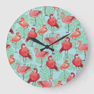 Reloj Redondo Grande Flamencos rosados: Patrón exótico sin foco.