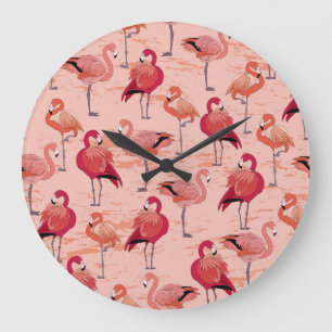 Reloj Redondo Grande Flamencos rosados: Patrón tropical sin foco