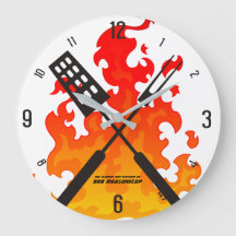 Flaming utensils bbq grilling kitchen clock