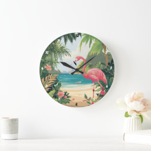 Reloj Redondo Grande Flamingo Beach Tropical