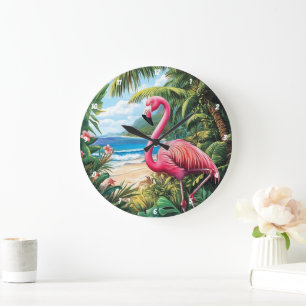 Reloj Redondo Grande Flamingo Beach Tropical