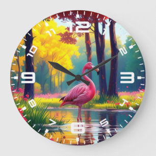 Reloj Redondo Grande Flamingo de pie en el lago-365476