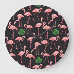 Reloj Redondo Grande Flamingo Elegance: Vieja Monstera Fusión.