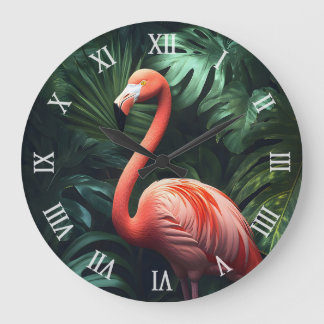 Reloj Redondo Grande Flamingo en la jungla
