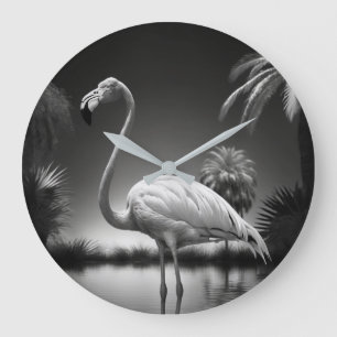 Reloj Redondo Grande Flamingo en un estanque