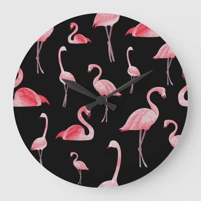 Reloj Redondo Grande Flamingo Flock: Diseño sin costura (Anverso)