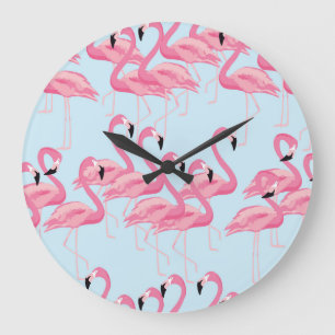 Reloj Redondo Grande Flamingo Flock: Impresión tropical vintage