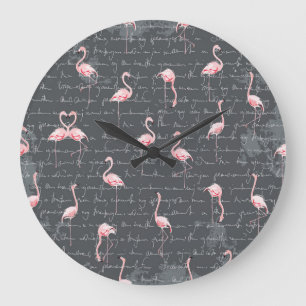 Reloj Redondo Grande Flamingo Flock: Vintage gris oscuro.