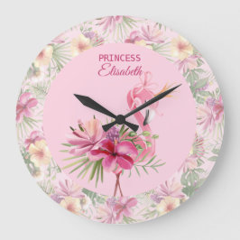Reloj Redondo Grande Flamingo Floral Rosa Adorable