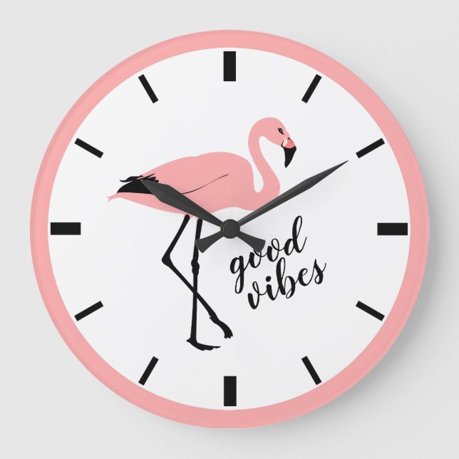 Reloj Redondo Grande Flamingo Good Vibes Pink Black Cull Wall Clock (Anverso)