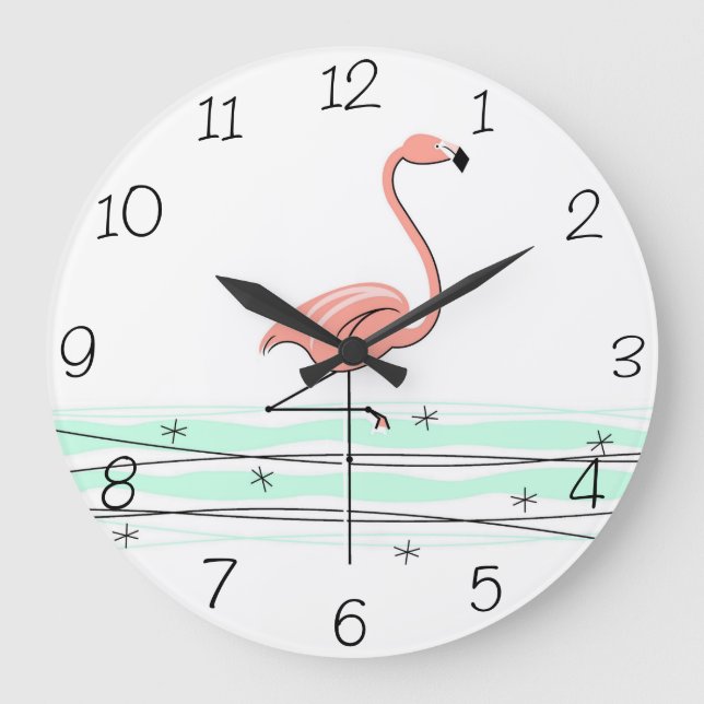 Reloj Redondo Grande Flamingo Los números del océano rondan (Anverso)