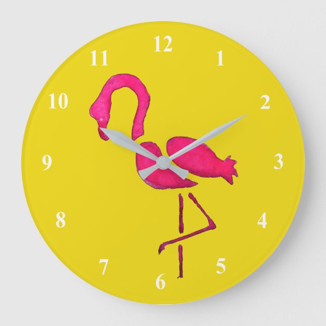 Reloj Redondo Grande Flamingo rosa arte pop único (Anverso)