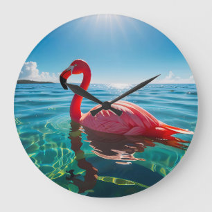 Reloj Redondo Grande Flamingo Rosa Bajo El Cielo