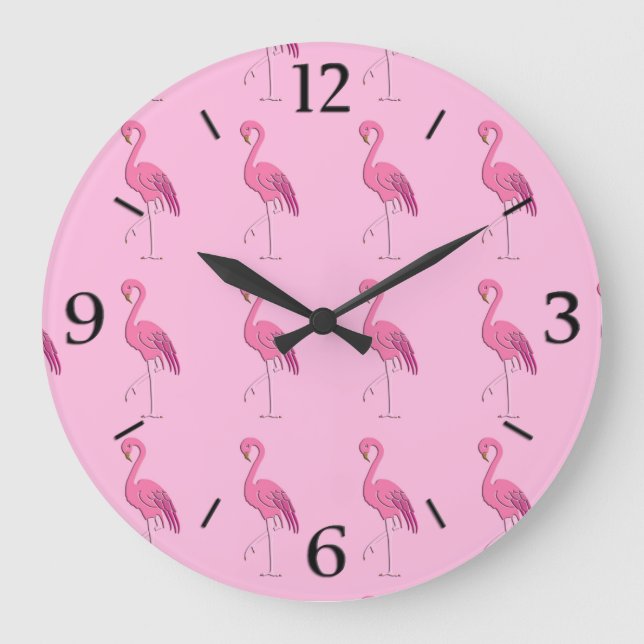 Reloj Redondo Grande Flamingo rosa bonito (Anverso)