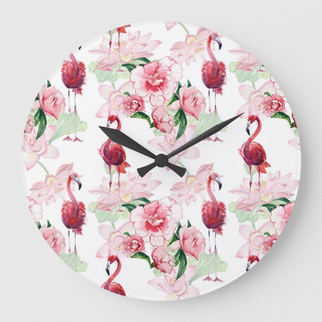 Reloj Redondo Grande Flamingo rosa: Elegancia de patrón sin foco (Anverso)