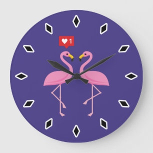 Reloj Redondo Grande Flamingo Rosa lindo como Pastel de Corazón
