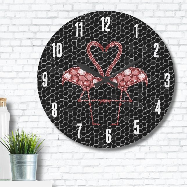 Reloj Redondo Grande Flamingo rosado (Contemporary Abstract Modern Black Pink Flamingo Large Clock)