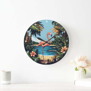 Reloj Redondo Grande Flamingo Tropical Beach Wall Art