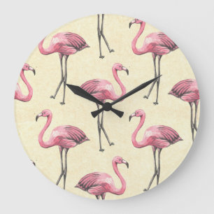 Reloj Redondo Grande Flamingo Tropical: Papel de fondo acuático.