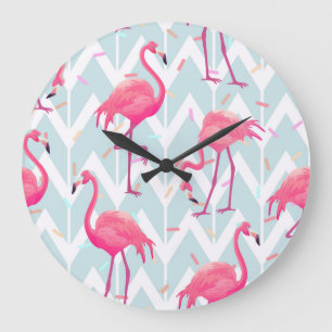 Reloj Redondo Grande Flamingos Gris claro: Vintage Tropical.