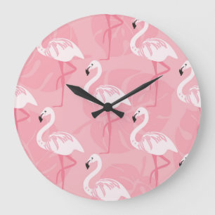 Reloj Redondo Grande Flamingos rosados: ilustracion vintage sin costura