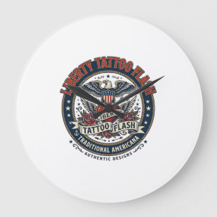 Reloj Redondo Grande Flash de Tatuaje Liberty Patriótico Tatuaje Patrió