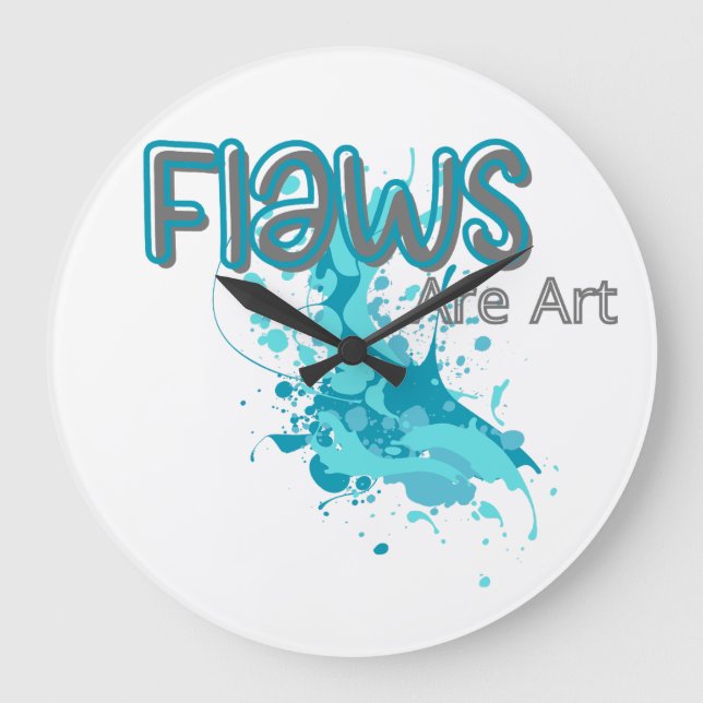 Reloj Redondo Grande Flaws Are Art – Inspirational Abstract Splash Blue (Anverso)