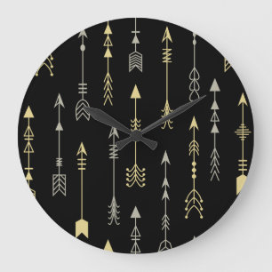 Reloj Redondo Grande Flecha étnica: diseño de patrón sin foco