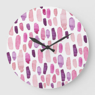 Reloj Redondo Grande Flechas de color de agua: rosa, púrpura.