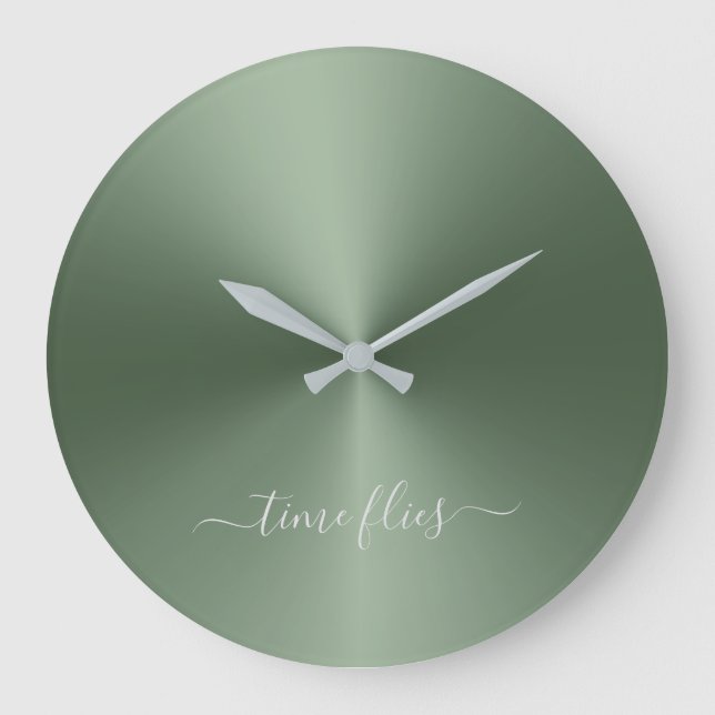 Reloj Redondo Grande Flechas de tiempo Fern Green Metallic Style Acríli (Anverso)